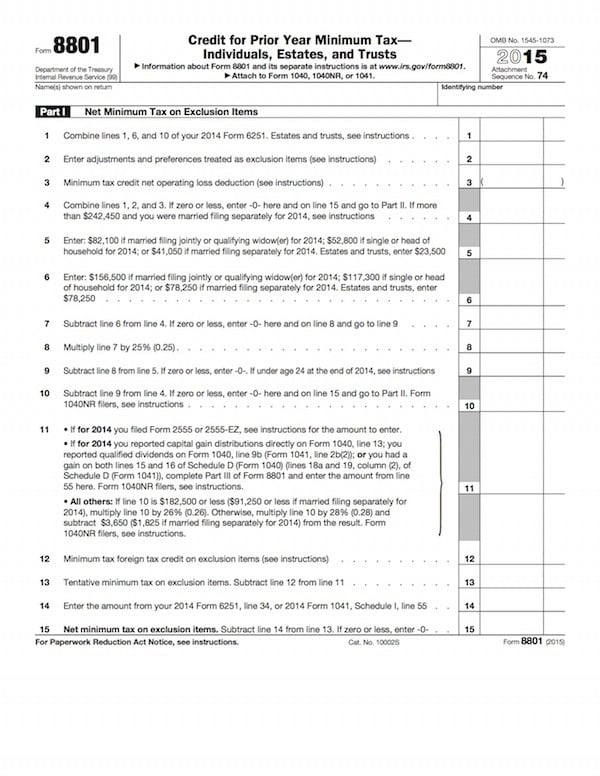 Form 8801: Advice On The Prior-Year Minimum Tax Credit