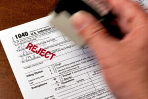 Tax form is stamped reject