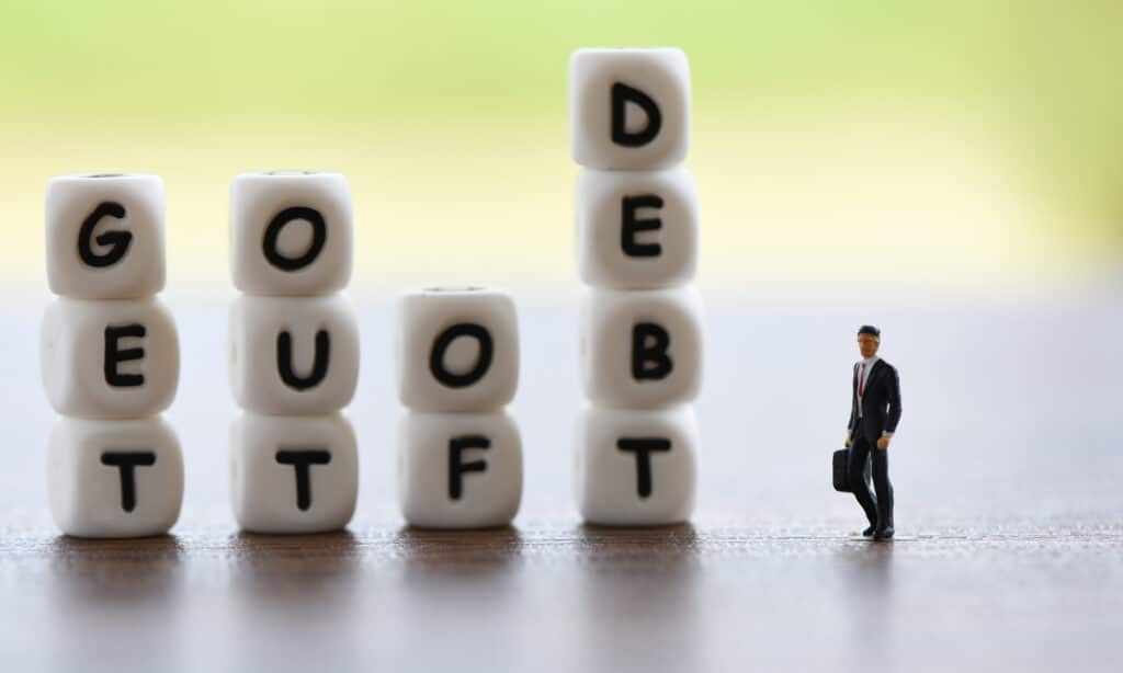 get out of debt concept / Increased liabilities from exemption debt consolidation of financial crisis and problems risk business management loan interest/ tax resolution