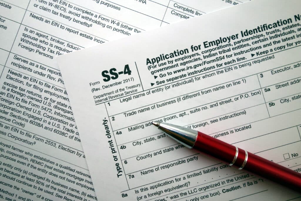 SS-4 form - application for employer identification number