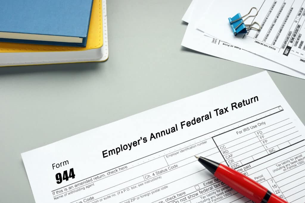 Financial concept about Form 944 Employer's Annual Federal Tax Return with inscription on the page.
