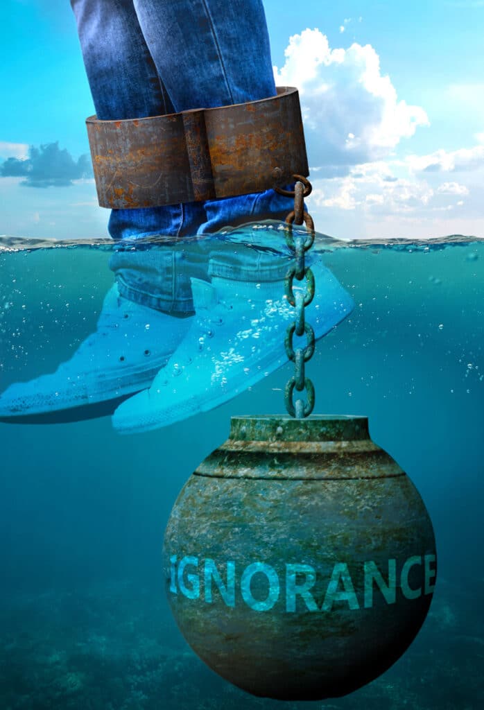 Ignorance can be an issue and a burden with negative effects on health and behavior - Ignorance can be a life stigma that impacts victims life and mental well being, 3d illustration