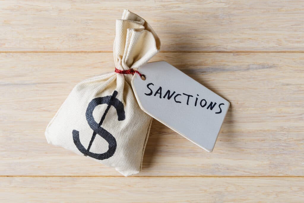 Money bag with sanctions label